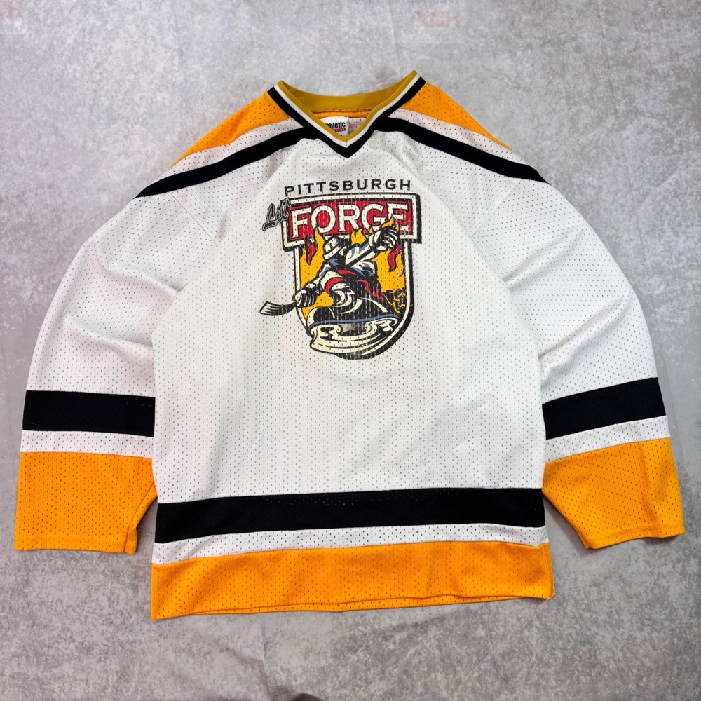 Vintage Pittsburgh Forge Hockey Jersey Men's Small Made USA Mesh Graphic